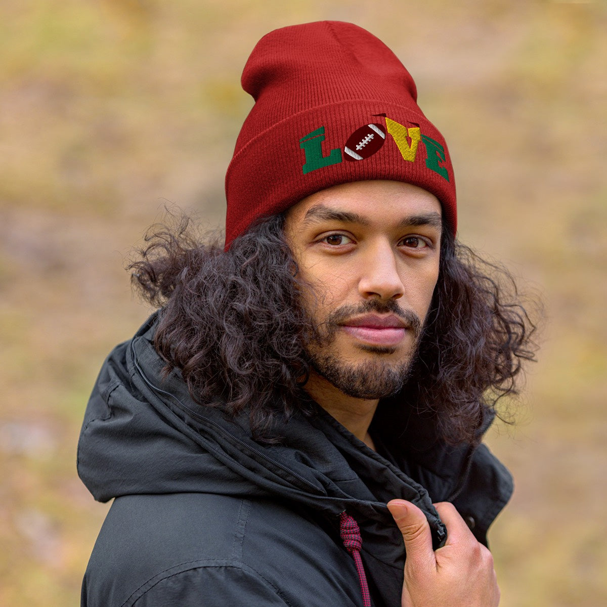 LOVE for the GAME Puff Embroidered FOOTBALL Cuffed Beanie - STITCHFLUX # 