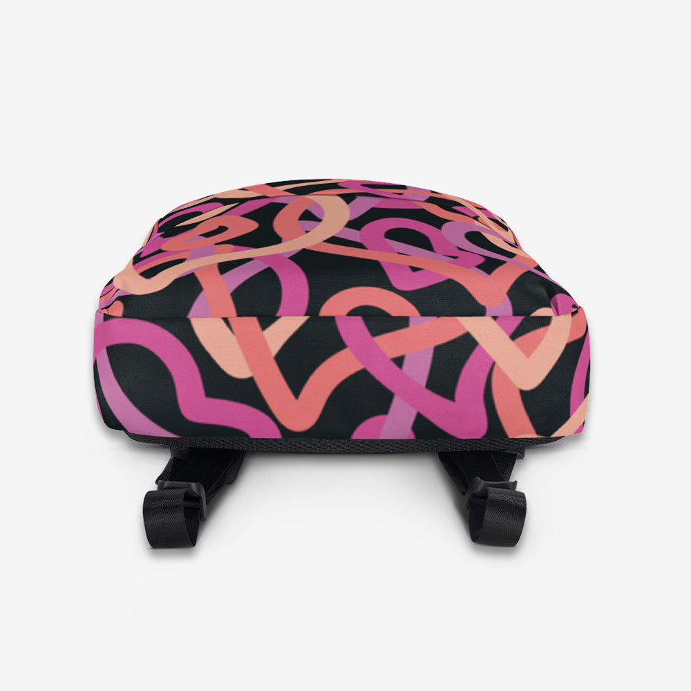 Sturdy bottom design of heartline abstract backpack with artistic pattern