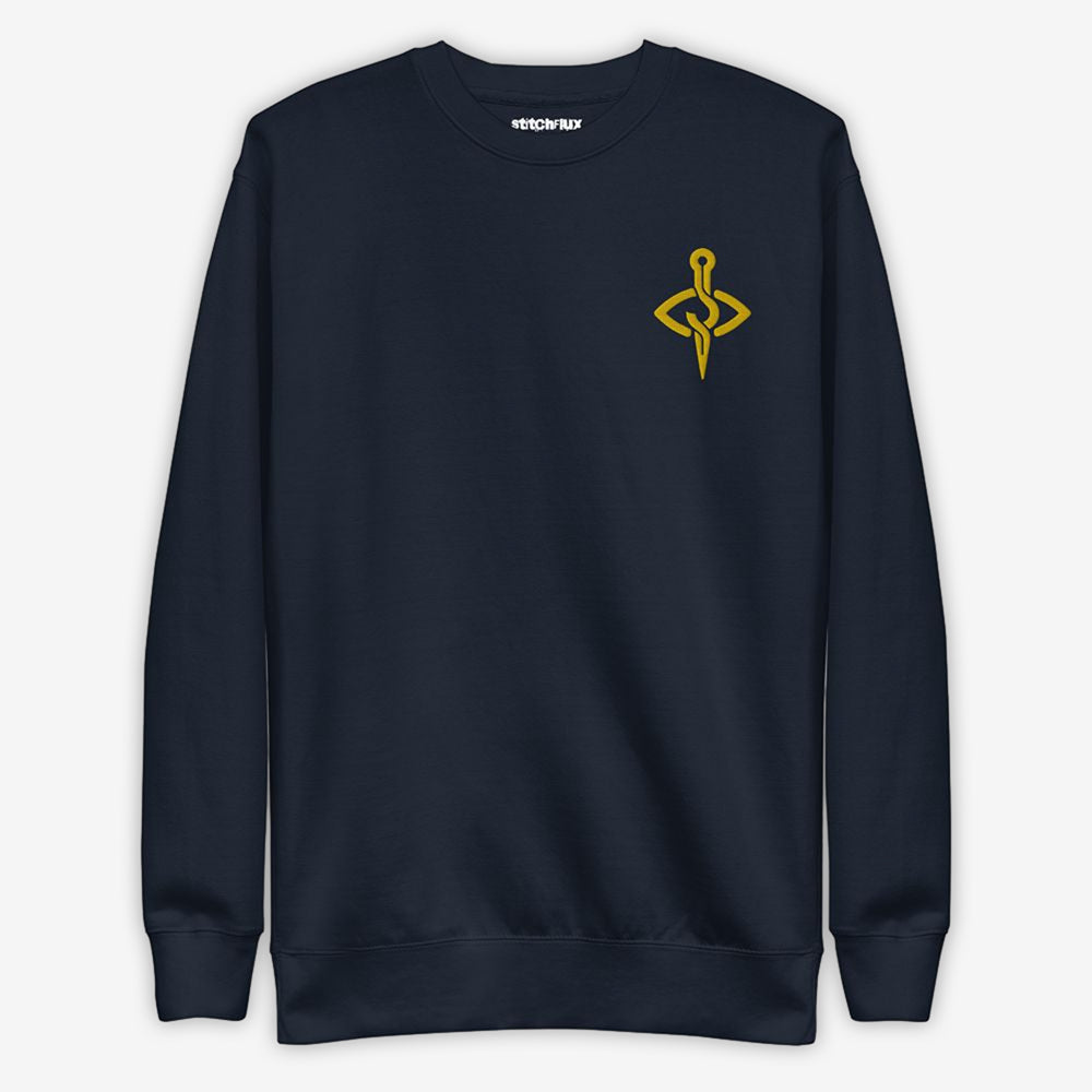 front detailed view navy unisex sweater