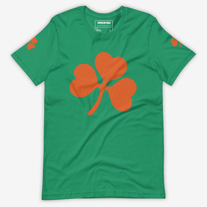 Flat lay of a green unisex clover T-shirt.