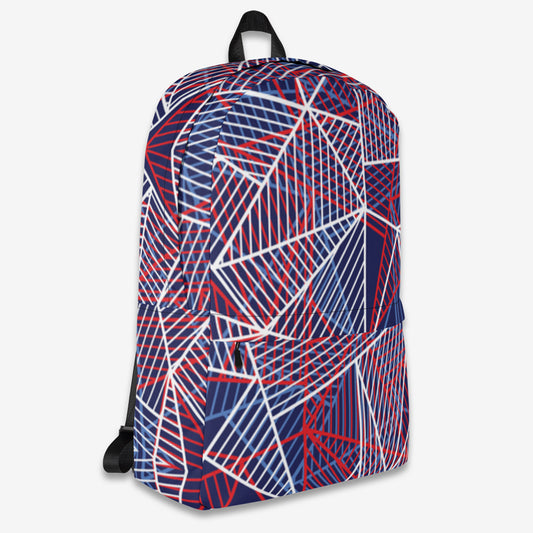 Right side view of Geo Abstract Voyager Backpack with adjustable straps and abstract design.