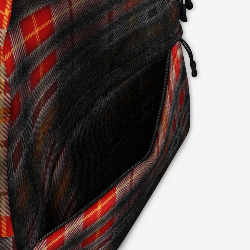 Detailed Texture of Rustic Plaid on Backpack Material