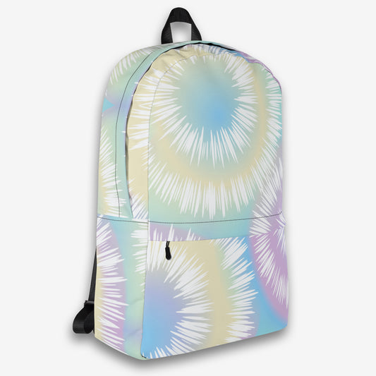 Backpack with right side view displaying the print design and strap adjustability.