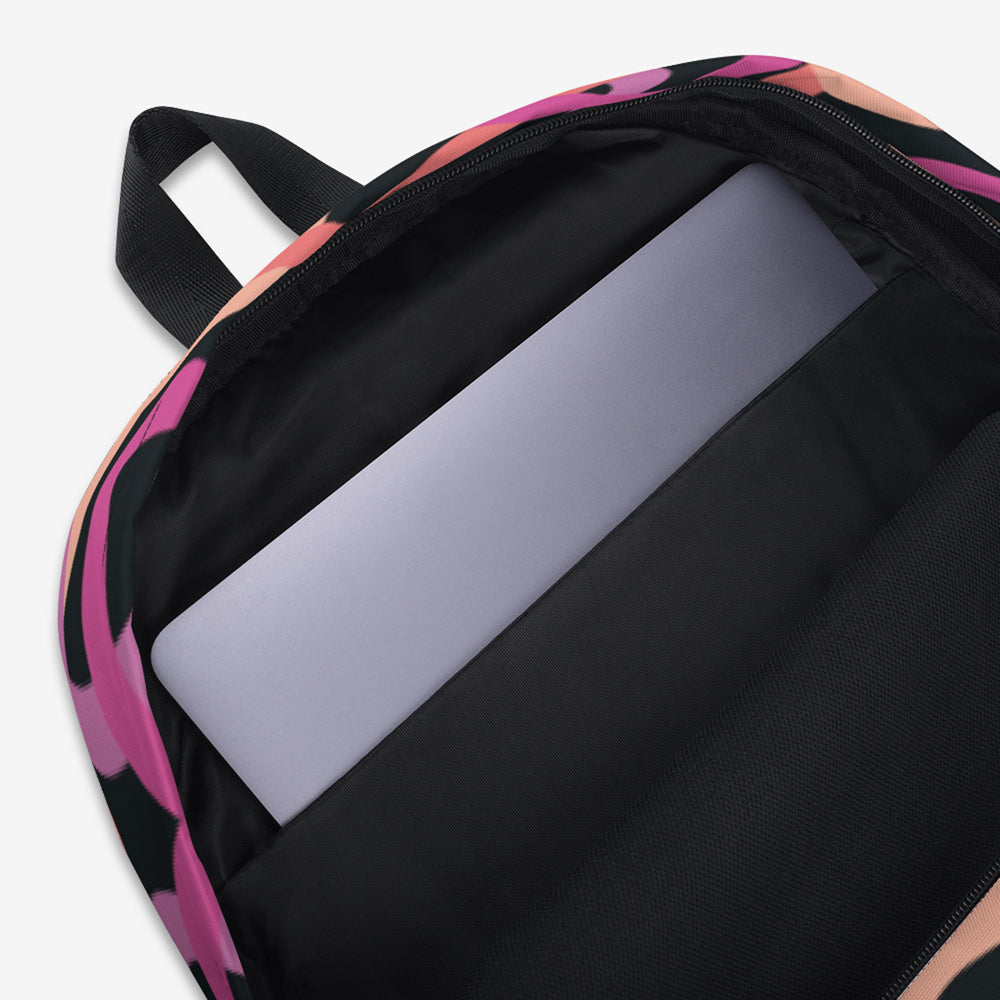 Interior view showing the laptop sleeve inside the heartline abstract backpack