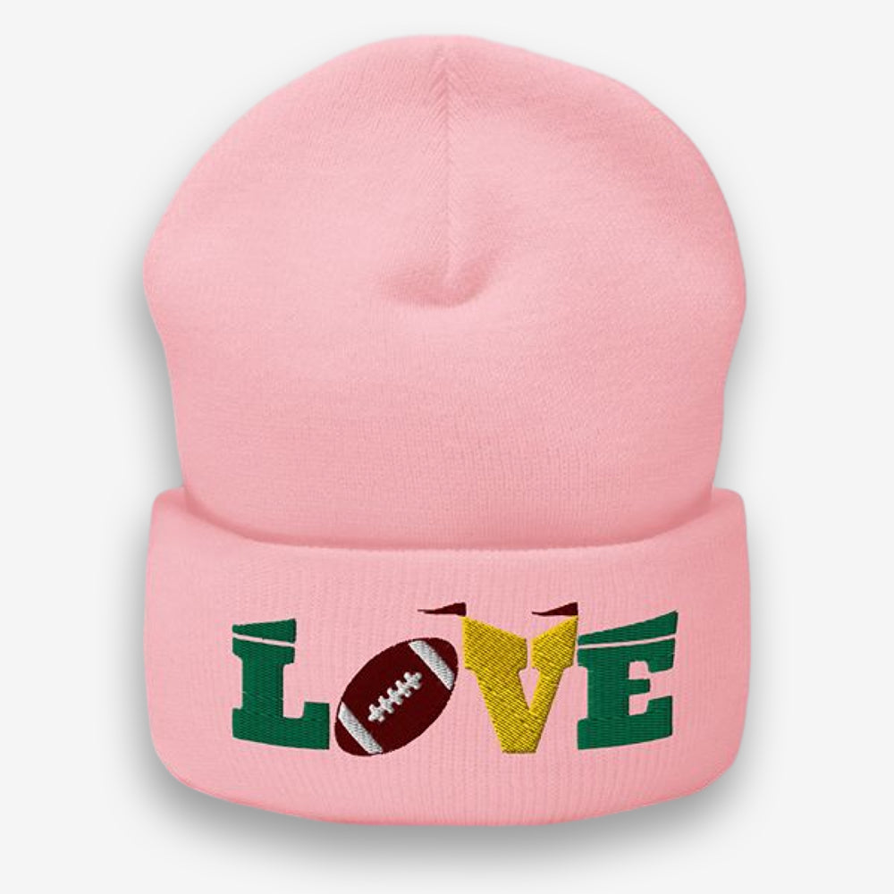  Get ready for game day with our 'Touchdown Love Embroidered Football Beanie'. With its charming design, this beanie is perfect for football enthusiasts wanting to keep warm and stylish. It's not just a beanie; it's a statement of love for the sport. Score a style win this season and show off your football spirit!