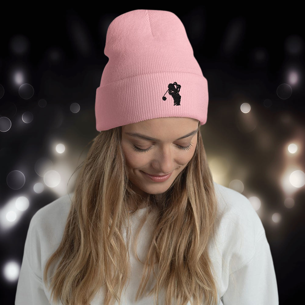  Show off your love for golf with elegance and style! Our 'Elegant Swing Ladies' Golf Embroidered Beanie' is designed for female golfers who want to keep their passion for the game close, even in cooler weather. This chic white beanie features an embroidered lady golfer design, perfect for a day on the course or a casual outing. Shop now and tee off in style!