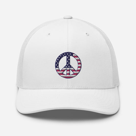 USA Peace Flag Trucker Hat Front Close-Up
