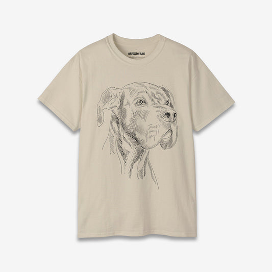 Sand-Colored T-shirt with Detailed Dog Sketch