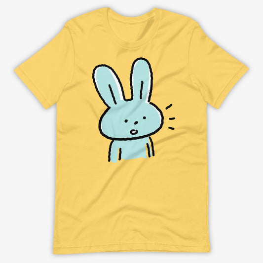 Yellow T-shirt with bunny sketch design on front